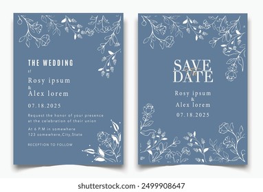 : wedding invitation card background vector. Elegant hand drawn flower and line art with elegant garden anemone template Design illustration for wedding and template, banner.