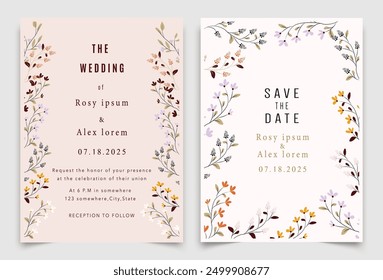 : Vector de fondo de tarjeta de invitación de boda. Elegante arte de flores y líneas dibujadas a mano con elegante Plantilla de anémona de jardín Ilustración de diseño para boda y Plantilla, Anuncio.