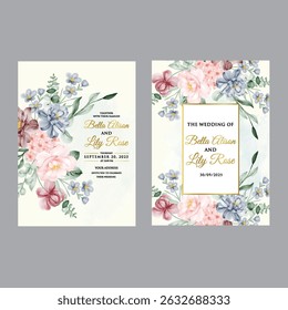 Wedding invitation card background vector. Abstract botanical leaf branch contour drawing line art texture template background. Design illustration for wedding card and  cover template, banner.
