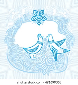 Wedding invitation card with beautiful birds. Vector illustration.