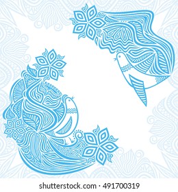 Wedding invitation card with beautiful birds. Vector illustration.