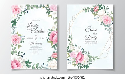 Wedding invitation card with beautiful blooming floral