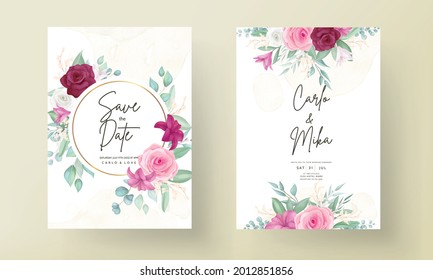 wedding invitation card with beautiful blooming lily and rose flower