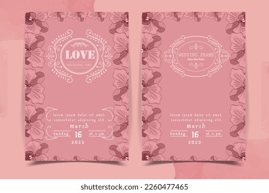 Wedding invitation Card with beautiful blooming floral watercolor background.
Beautiful hand drawing invitation design pink rose invitation template. Elegant wedding card with beautiful floral vector.