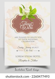 Wedding invitation Card with beautiful blooming floral watercolor background.
Beautiful hand drawing invitation design pink rose invitation template. Elegant wedding card with beautiful floral vector.