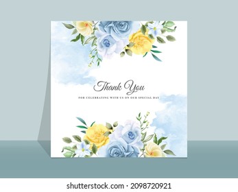 Wedding invitation card with beautiful blue and yellow flowers
