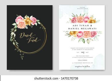 wedding invitation card with beautiful floral and leaves template