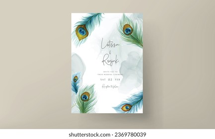 wedding invitation card with beautiful floral and peacock feather