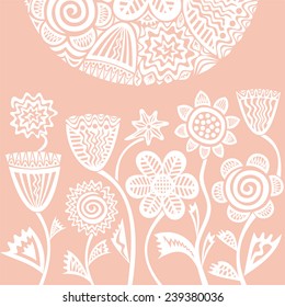 Wedding invitation card beautiful floral pattern background pink and white vector illustration