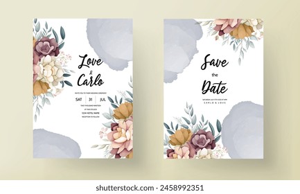 Wedding invitation card with beautiful floral watercolor