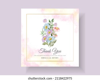 Wedding invitation card with beautiful flower and leaves watercolor