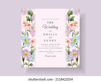 Wedding invitation card with beautiful flower and leaves watercolor