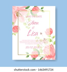 wedding invitation card with beautiful flowers vector
