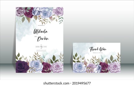Wedding invitation card with beautiful flowers ornaments