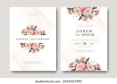 wedding invitation card with beautiful flowers garden