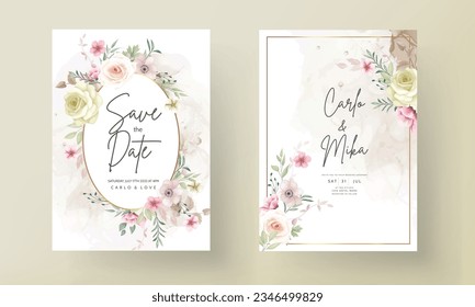 wedding invitation card with beautiful hand drawn floral