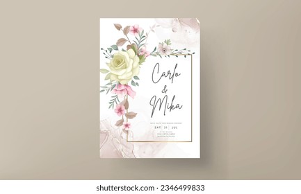 wedding invitation card with beautiful hand drawn floral