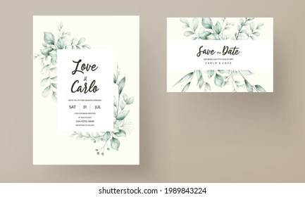 Wedding invitation card with beautiful leaf decoration