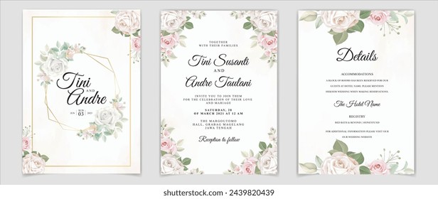 Wedding Invitation Card with Beautiful Luxury Floral Template. Illustrator and designer. Wedding Invites, save the date, Birthday Invites, Video Invites, E-Cards.