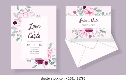Wedding invitation card with beautiful magnolia flower