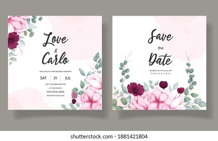 Wedding invitation card with beautiful magnolia flower