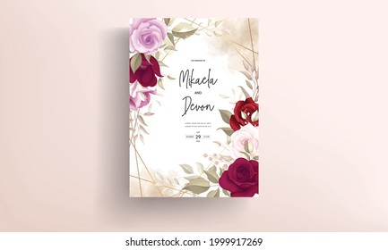  Wedding invitation card with beautiful maroon flower decoration
