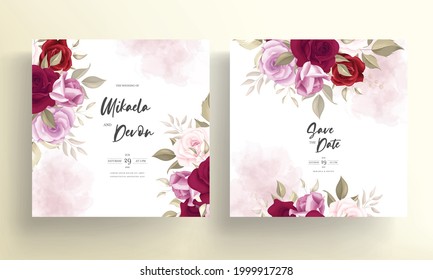  Wedding invitation card with beautiful maroon flower decoration