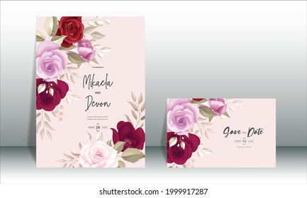  Wedding invitation card with beautiful maroon flower decoration