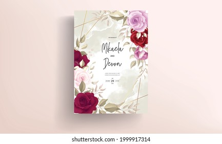  Wedding invitation card with beautiful maroon flower decoration