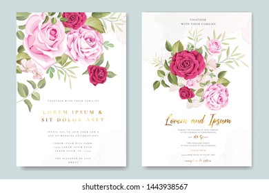 wedding invitation card with beautiful pink roses template