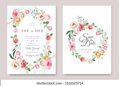 wedding invitation card with beautiful rose template