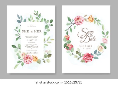 wedding invitation card with beautiful rose template