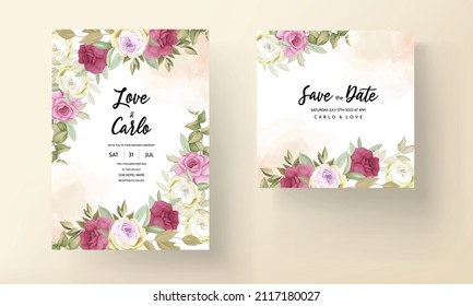 wedding invitation card with beautiful rose flower