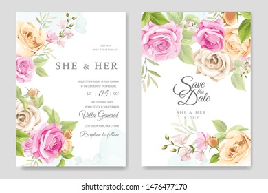 wedding invitation card with beautiful roses template