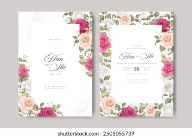 wedding invitation card with beautiful roses flowers decoration