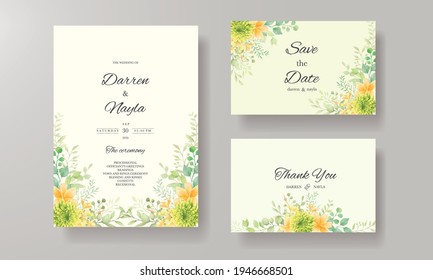 Wedding invitation card with beautiful watercolor floral decoration