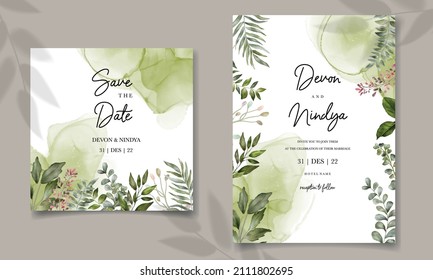 tarjeta de invitación a la boda con hermosa decoración de color verde agua de la hoja