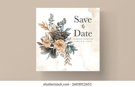 wedding invitation card with beautiful watercolor floral wreath