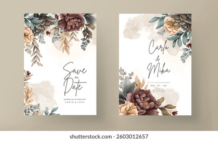 wedding invitation card with beautiful watercolor floral wreath