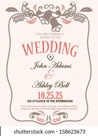 Wedding Invitation Card With Bells In Vector 