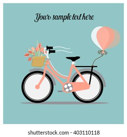 Wedding invitation card with bicycle and a basket full of flowers
