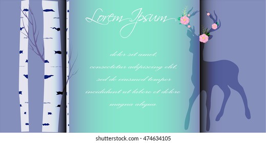 wedding invitation card  with birch tree and deer Templates