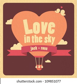 Wedding invitation card with birds on hot air balloon