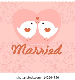 Wedding Invitation card with birds. Vector illustration