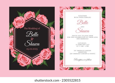 Wedding Invitation Card Black and Pink Roses