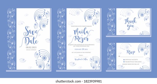 Wedding Invitation Card, Blue color floral wedding invitation design.