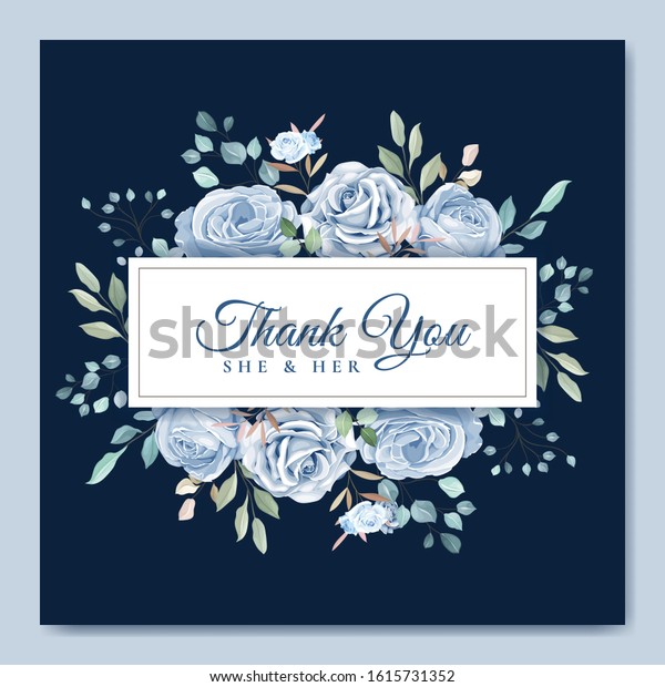 Wedding Invitation Card Blue Floral Leaves Stock Vector (Royalty Free ...