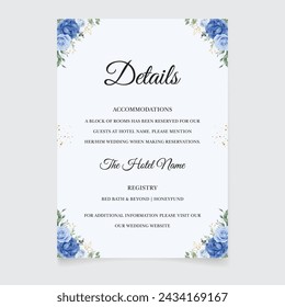 Wedding Invitation Card with Blue Luxury Floral. Illustrator and designer. Wedding Invites, save the date, Birthday Invites, Video Invites, E-Cards.