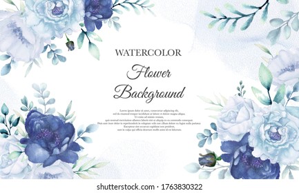 Wedding invitation card with blue watercolor floral