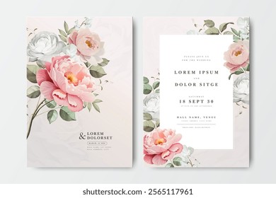 wedding invitation card with bouquet peonies flower decoration